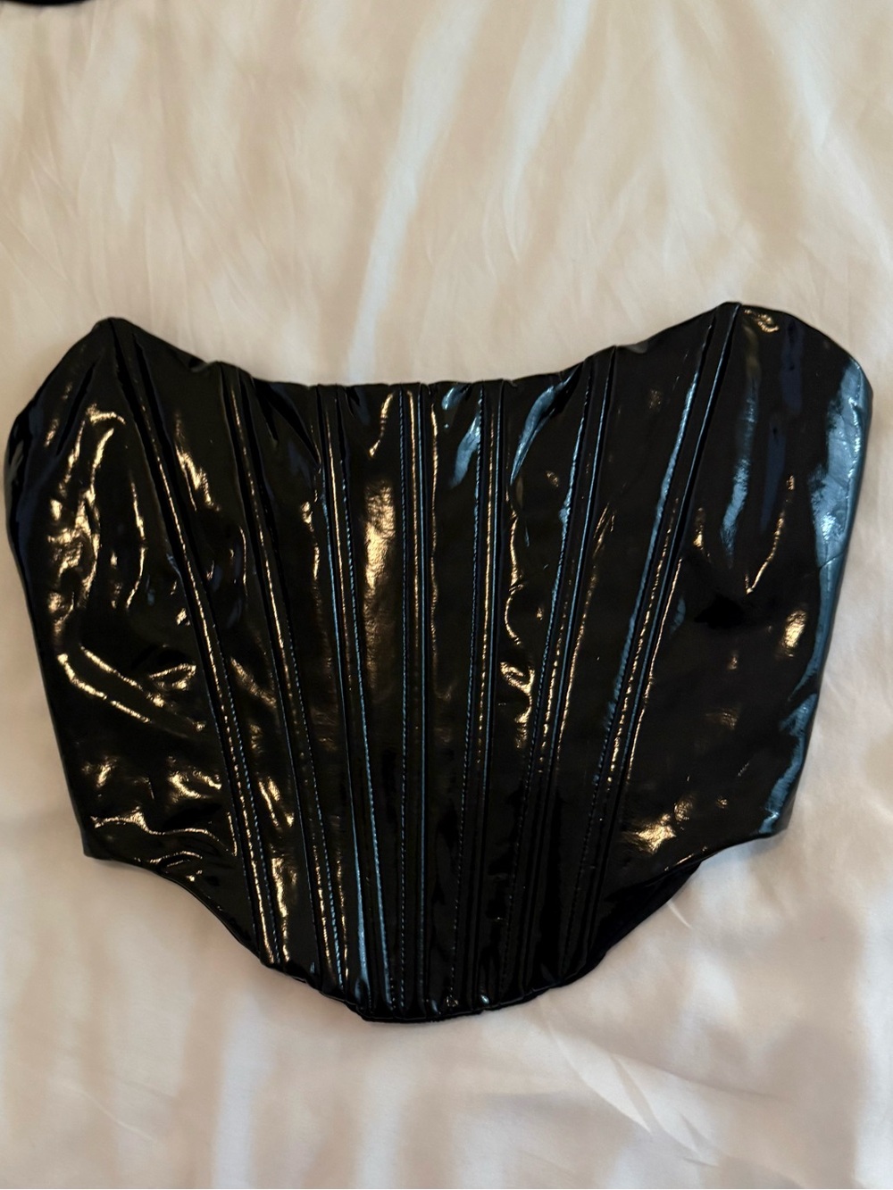 Oh Polly Black Vinyl Strapless Push Up Corset Top - Picture 6 of 9